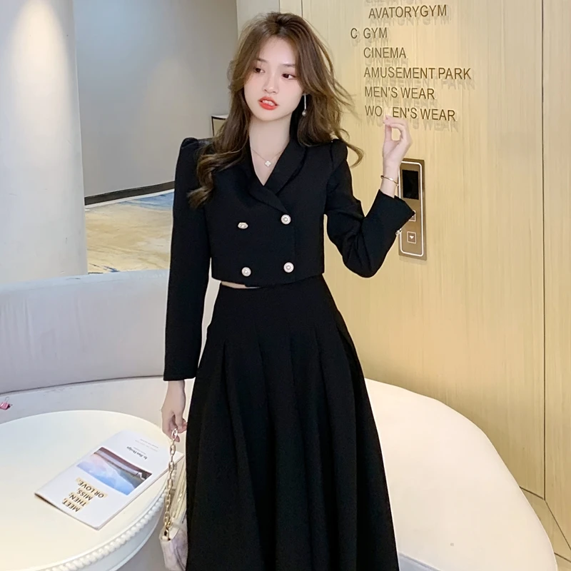 High Quality Ladies Office Elegant Black Piece Set Autumn Winter