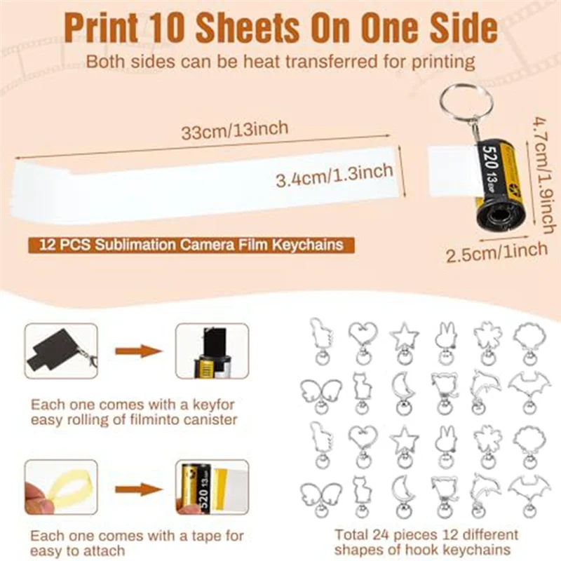 12 PCS 승화 카메라 필름 롤 키 체인 교체 열쇠 고리 사진 키 체인 생일 DIY 공예품