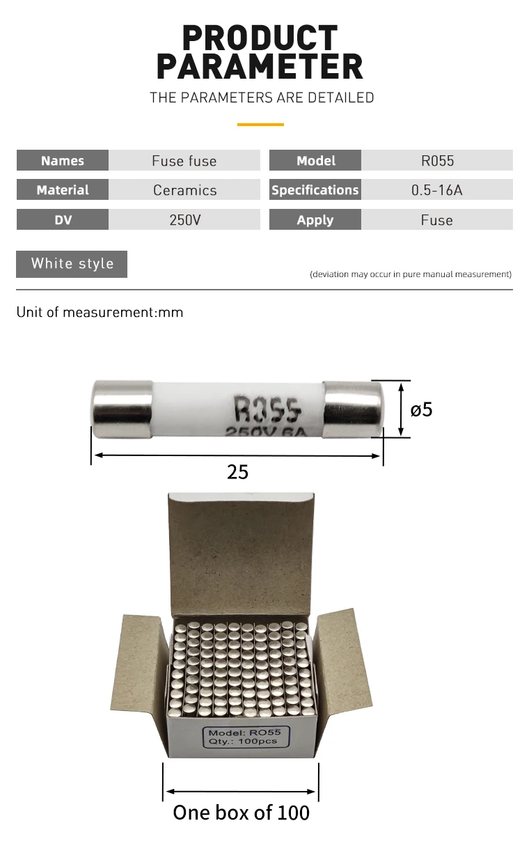 Fuse 100 Pcs Fast Fusible Fuse Tubes 5x25mm 0.5A 1A 2A 6A 8A 10A 15A 16A  250V Ceramic Fuse Tubes Mini Solar Fuse Microwave Oven Fuse Fast Acting  Fuse