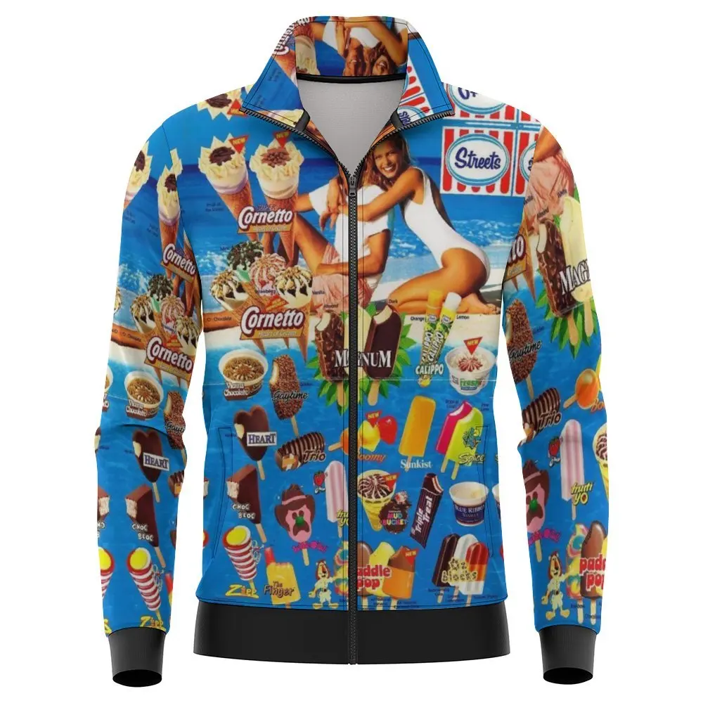 thumbnail image 1 of Chaqueta de helado para hombre, abrigo con estampado de cremallera de manga larga para primavera y otoño, ropa informal con bolsillo para mujer, prendas de vestir exteriores de moda, chaquetas de bomb, 1 of 5