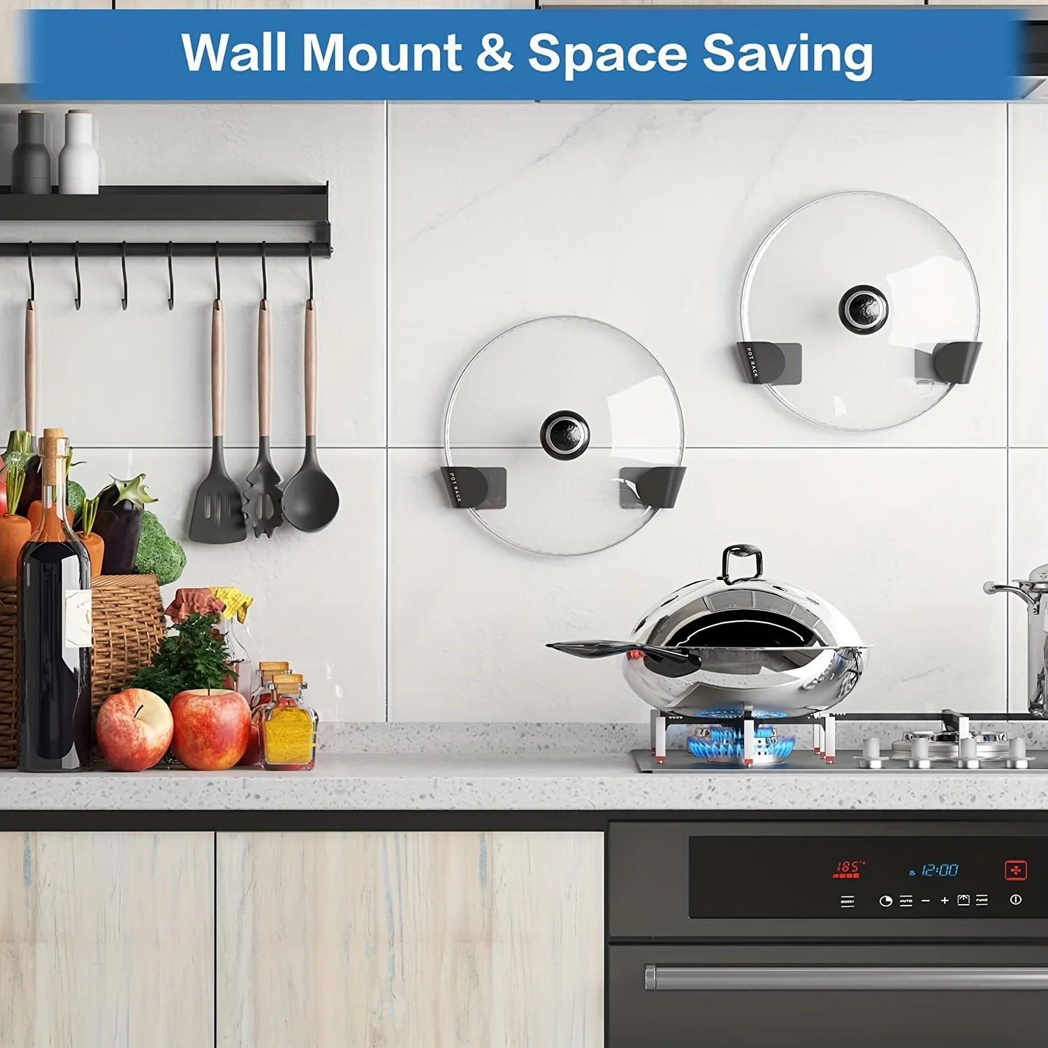 1/3/6Pairs Pot Lid Holder Wall-Mounted Hanging for Pan Pot Cover Rack Kitchen Organizer Plastic Stonego Kitchen Storage Rack 4