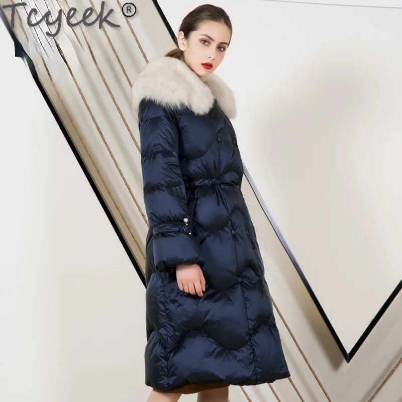 

Fox Real Fur Collar Coat Female Winter 2023 White Duck Down Jacket Women Long Warm Parkas Elegant Jaqueta Feminina Gxy288