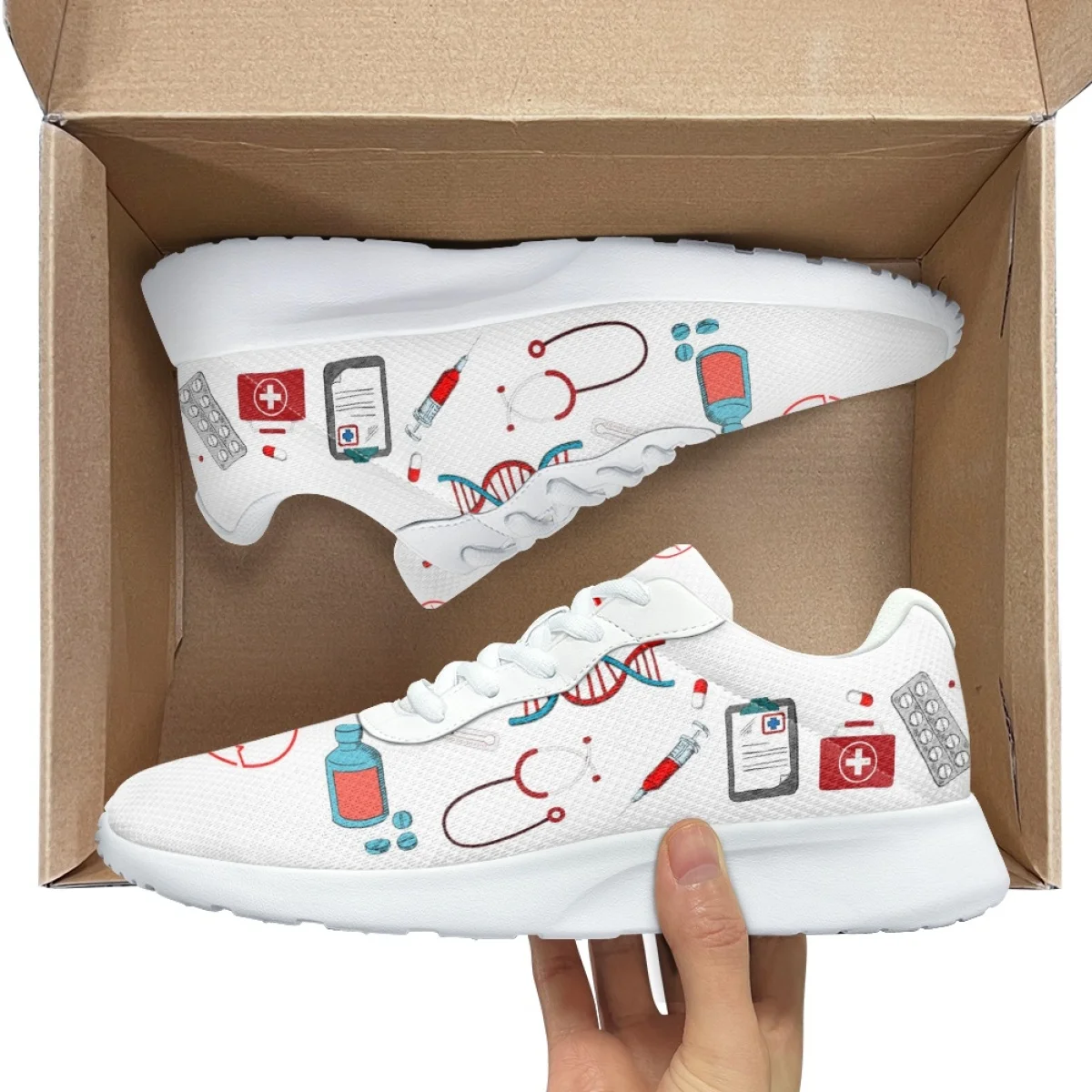 Fashion Nurse Medical Tools Print Women's Cozy Outdoor Running Shoes Lightweight Breathable Walking Shoe Suitable travel sports
