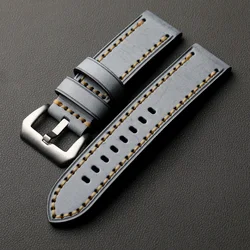 Luxurious Handmade Italian Cowhide Leather Strap in Green Grey - 22mm (B silver buckle)
