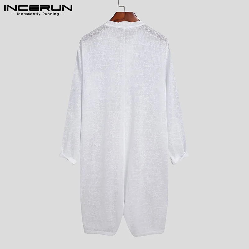 Men Pajamas Rompers Solid Color O Neck Long Sleeve Button Jumpsuits