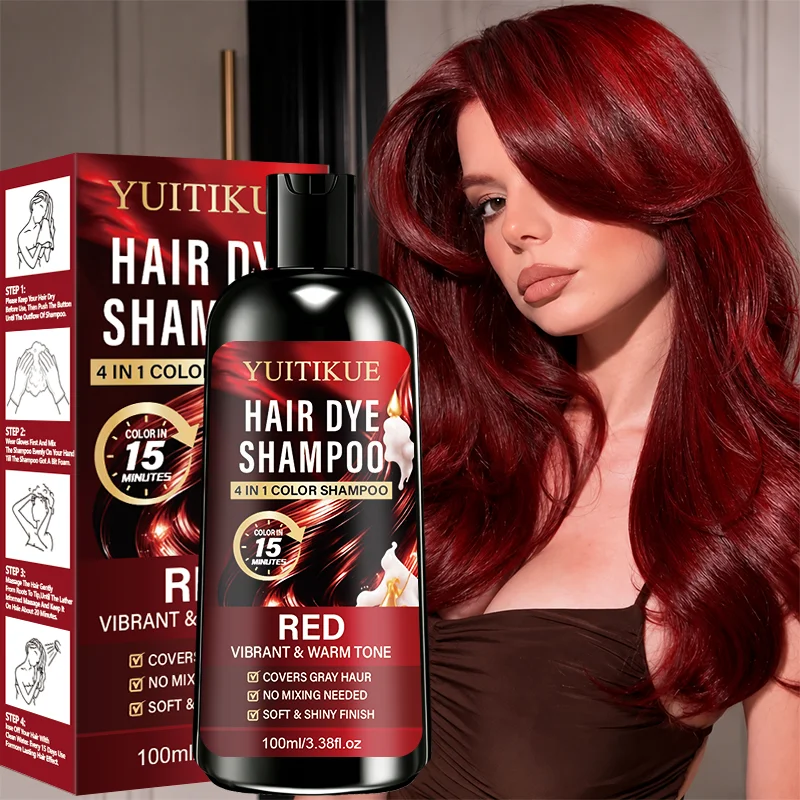 Shampoo colorante rosso per capelli 100ml 4 in 1, colore in 15 minuti, copre i capelli grigi, senza miscelazione, tono caldo vibrante, morbido e brillante, colore per capelli fai da te a casa