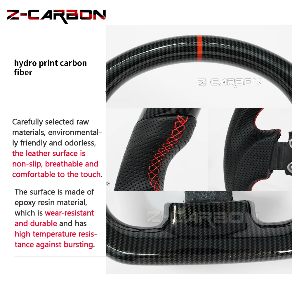 Steering Wheel Hydro Print Carbon Fiber Perforated Leather For Nissan 350Z 2003-2006 Models Red Stripes Sport Wheel