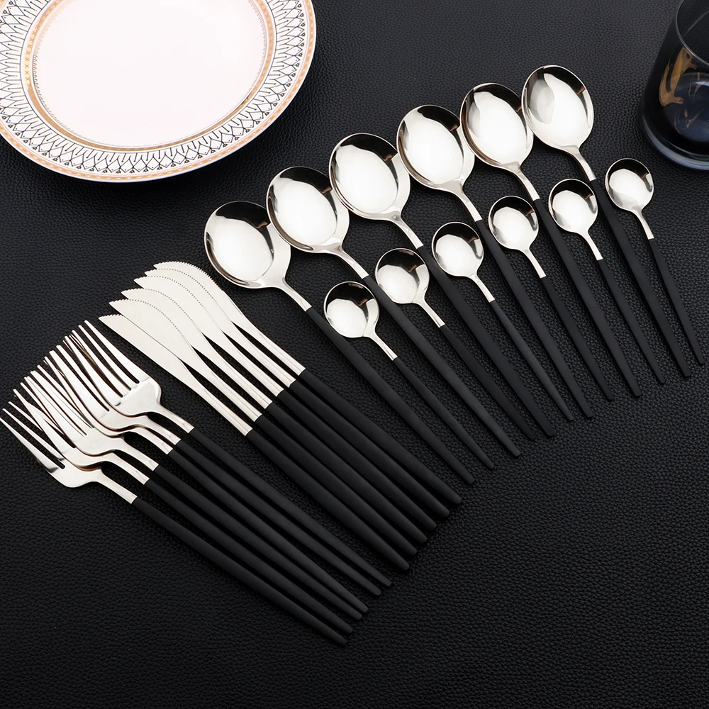 

24Pcs Tableware Sets Stainless Steel Dinnerware Knives Forks Coffee Spoons Flatware Set Kitchen Dinner Cutlery Set