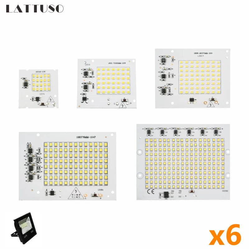 6pcs/lot Led Lamp 10W 20W 30W 50W 100W Smart IC Floodlight COB Chip SMD 2835 5730 Outdoor Long Service Time DIY Lighting In 220V