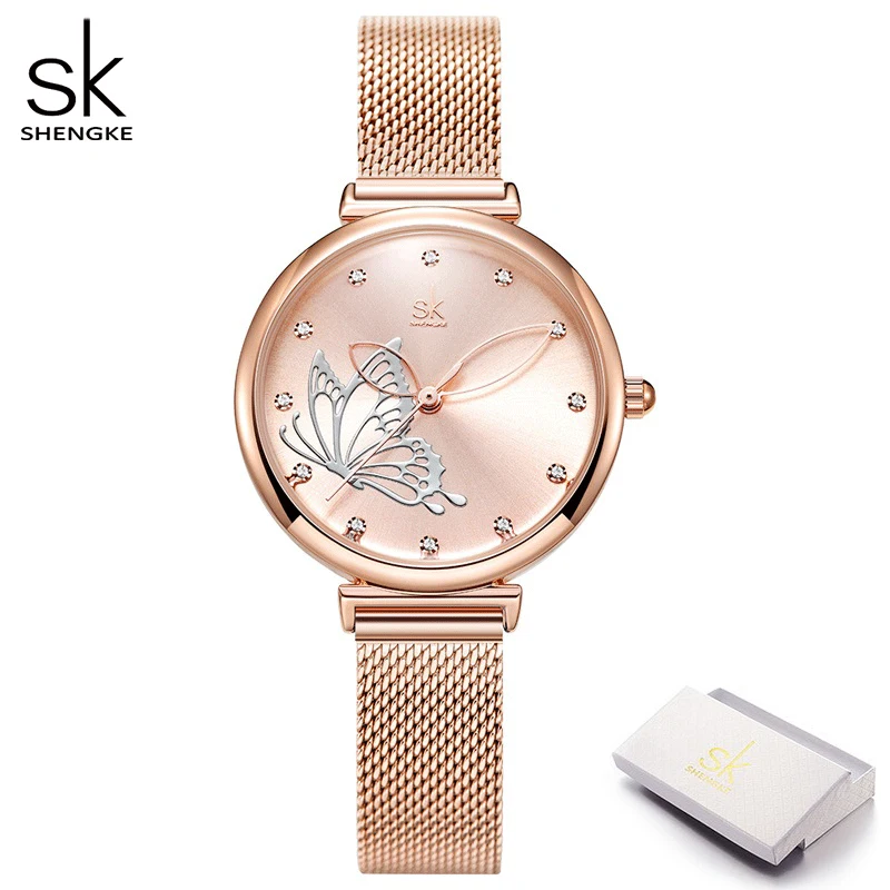 Shengke-ساعة يد كوارتز فاخرة للنساء ، سوار أزرق من...