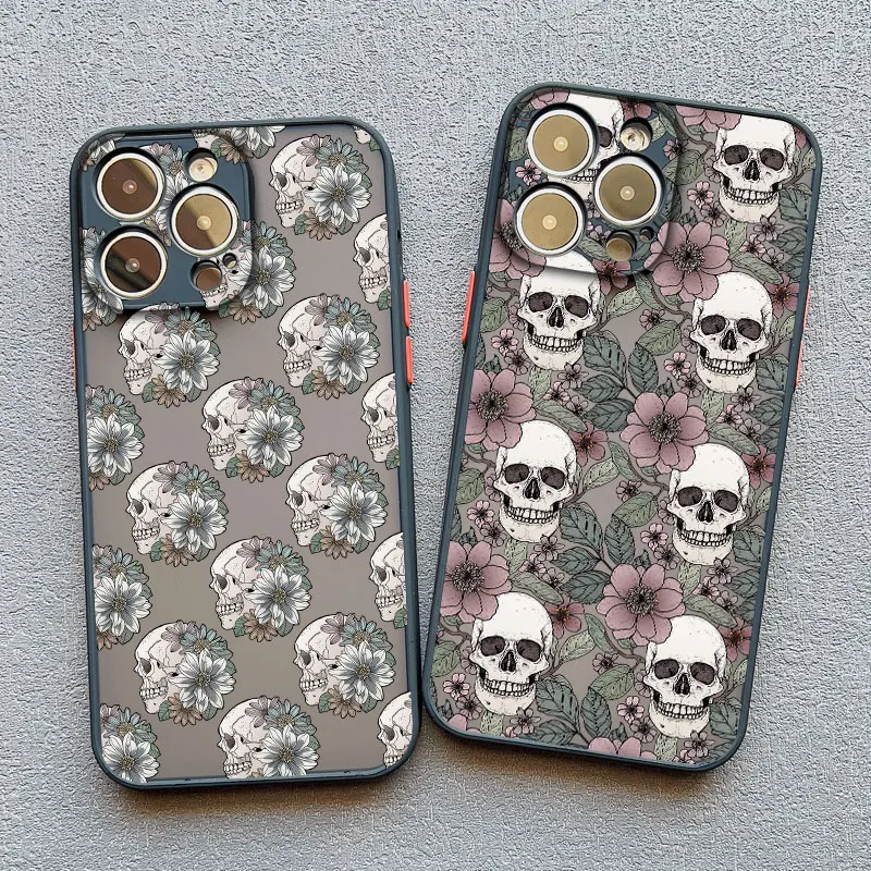 Elegant Skull Flowers Shockproof Black Phone Case