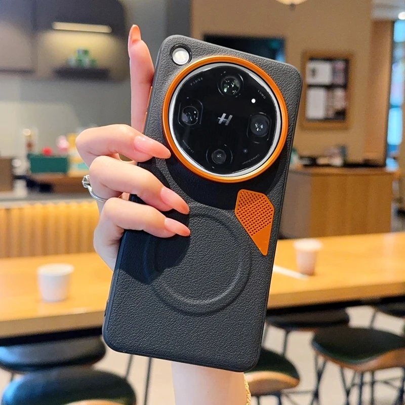 Magnetic PU Leather Heat Dissipation Case with Metal Camera Lens Cover
