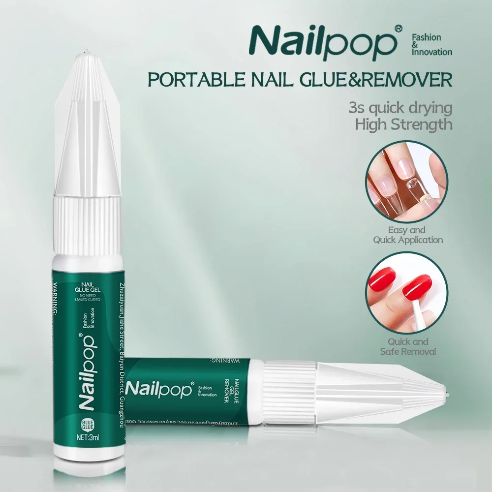 Nailpop 3ml Strong Nail Glue with Quick Nail Glue Remover Professional Art Long-Lasting for Extension Home DIY nail glue
