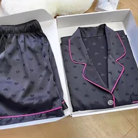 Summer Nightwear for Women: Ice-Silk Cool-Touch Short-Sleeved Premium Black Heart-Print Outerwear-Style Loungewear Fashion Set - Image 3