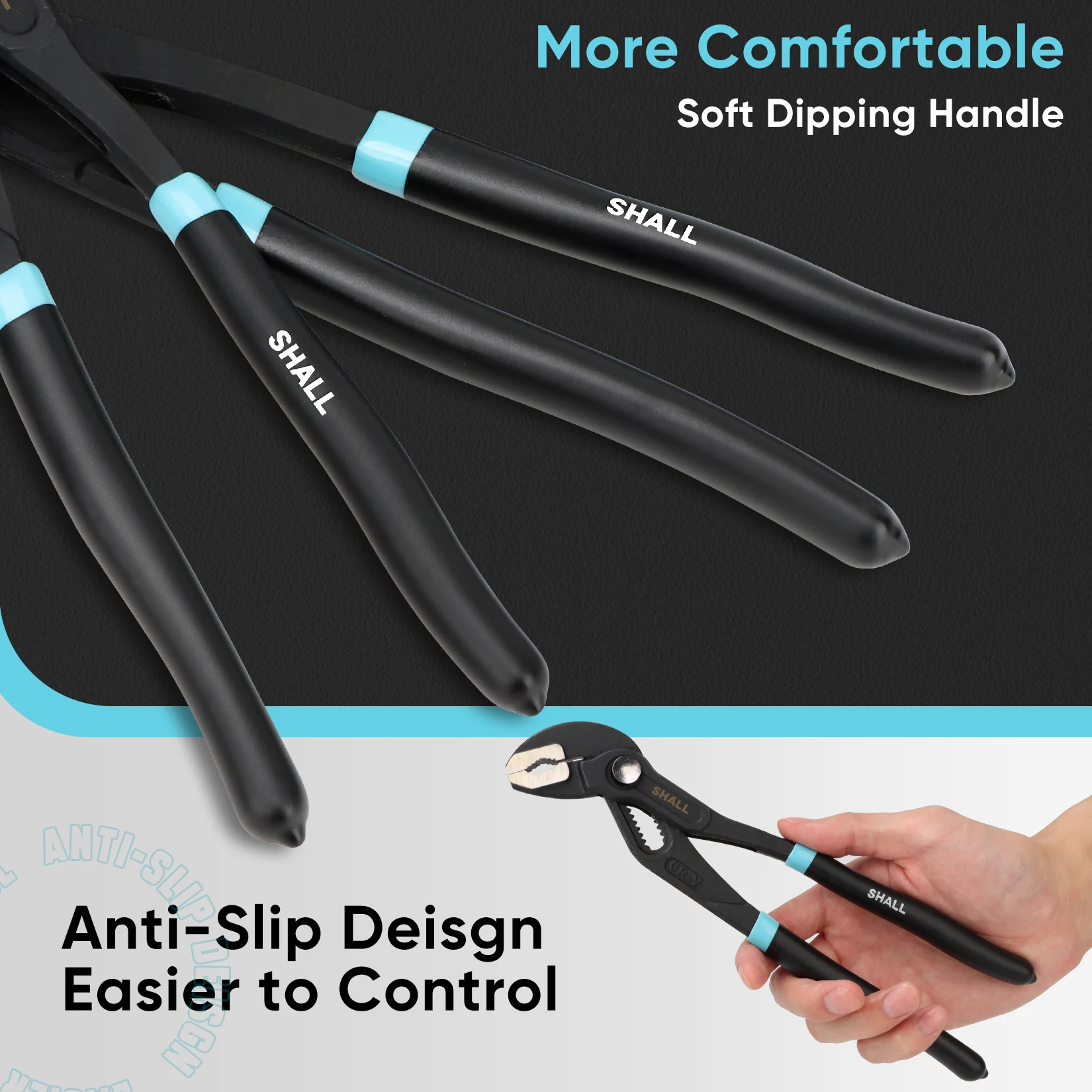 Groove Joint Pliers SHALL 3-Piece Groove Joint Pliers Set (175/245/300mm) Push-Lock Water Pump Pliers In Cr-v Steel Fast Adjustable Tongue with bag