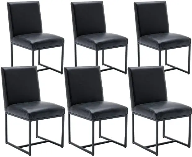 Linen Upholstered Dining Chairs Set of 6 Mid Century Modern Padded Chair with Chrome Metal Frame for Restaurant