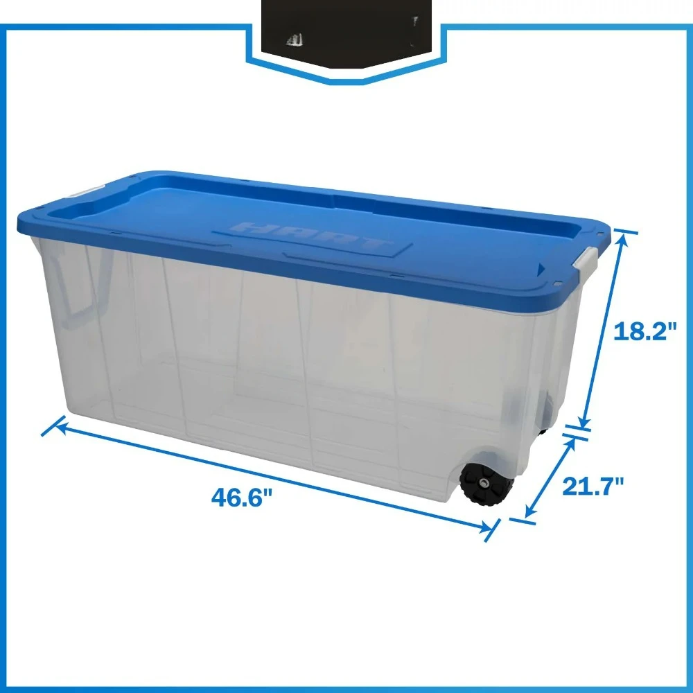 50 Gallon Rolling Plastic Storage Bin Container with Pull Handle, Black  with Blue Lid, Set of 2 - AliExpress