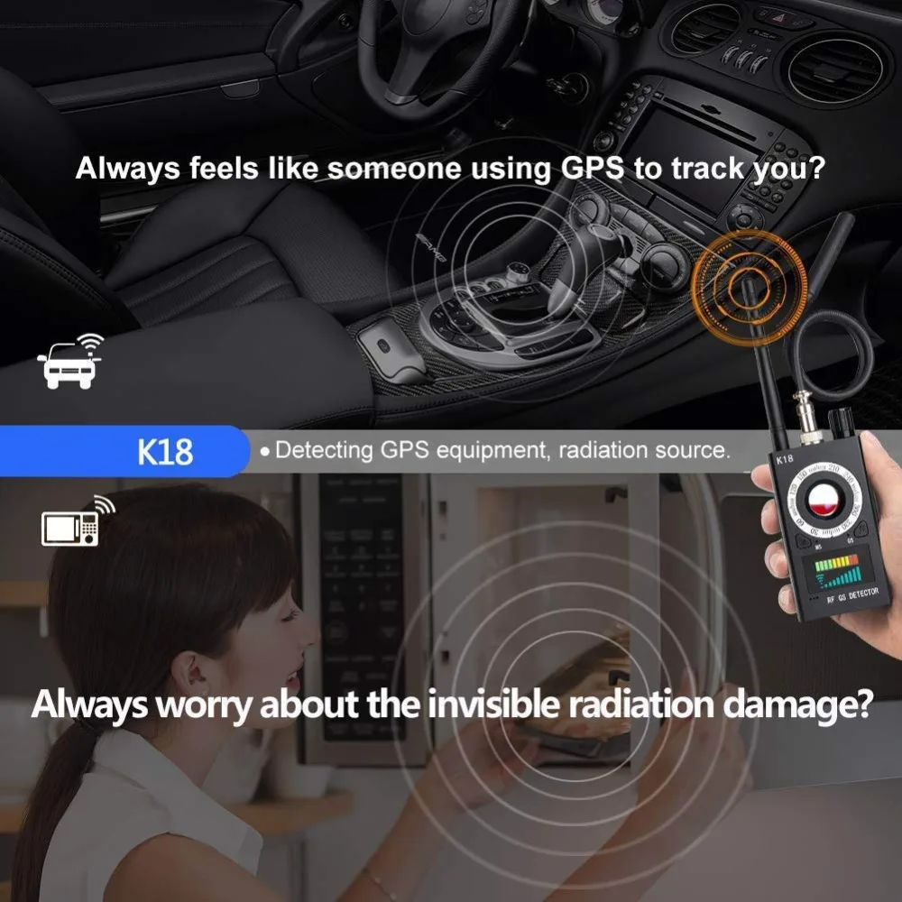 Anti-Spy Hidden Camera Detector K18 Multi-function GSM Audio Bug Finder GPS Tracker Lens Wireless RF Signal Detect Scanner