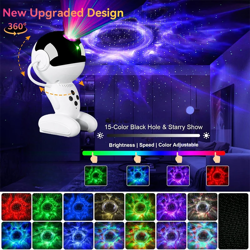 

Space Black Hole Projection LED Night Light Starry Sky Projector 360 ° Rotating Robot Projector Home Decoration Children's Gifts