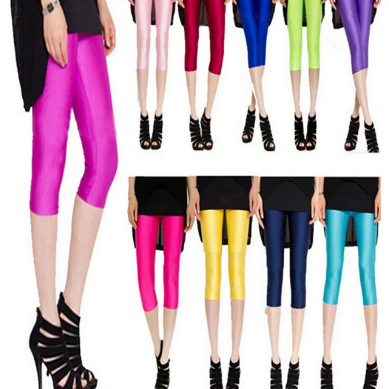 

Candy Color Sport Leggings Women Skinny Sexy Slim Elastic Summer Thin Seven Points Glossy Pants Yoga Pants Legging New