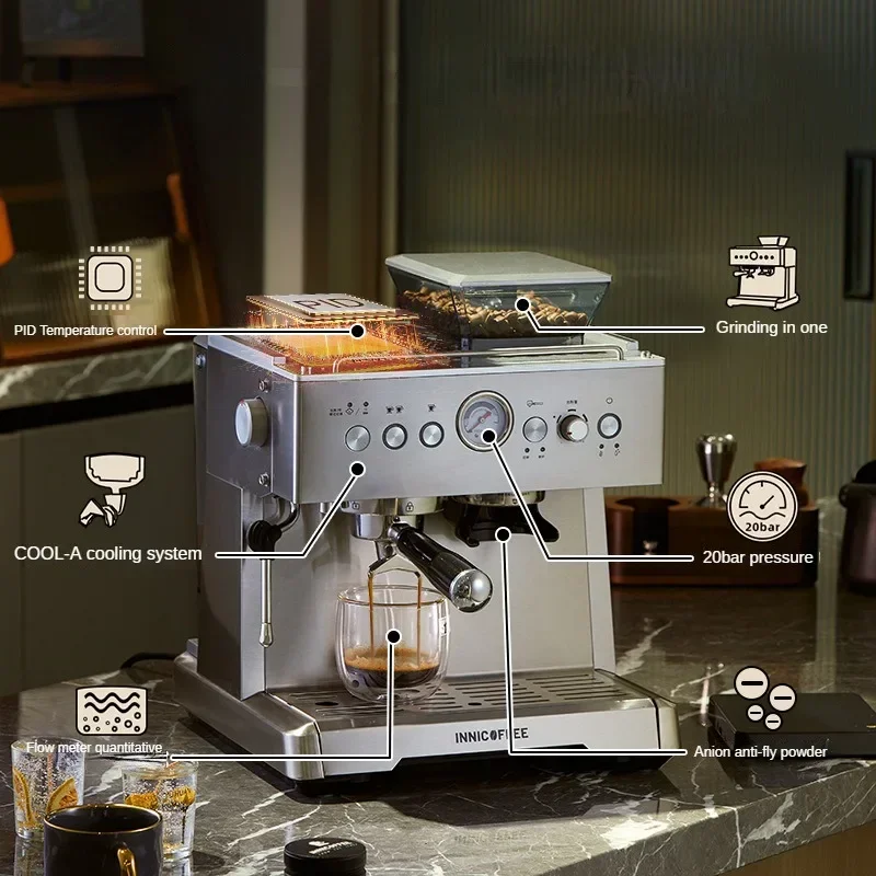Integrated Grinding Coffee Machine for Home,Semi-automatic Milk Frothing Espresso Machine,Can Continuous Extraction of Coffee 3