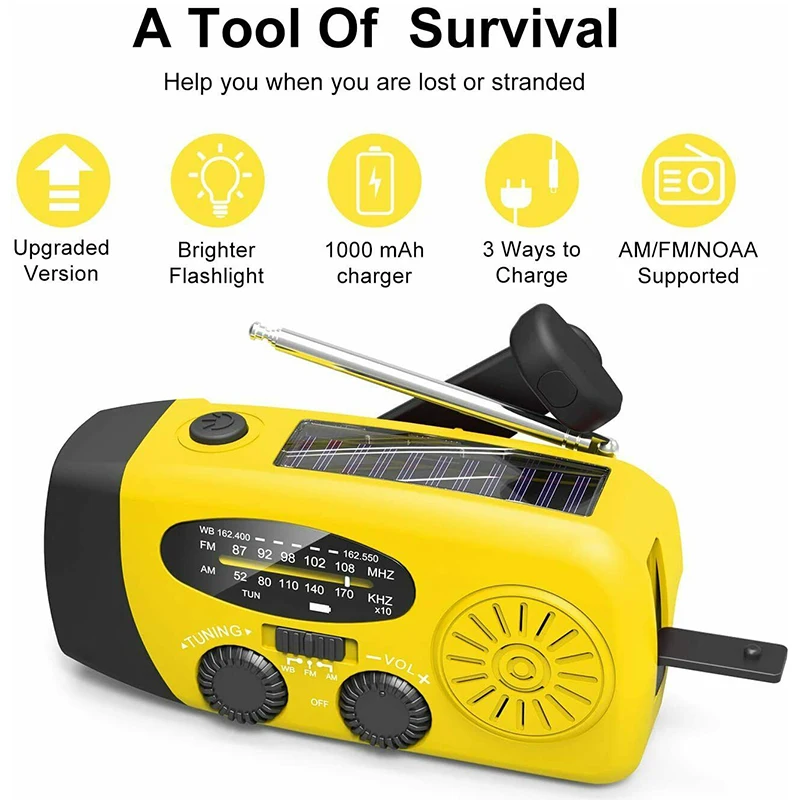Portable Solar Hand Crank Radio Receiver Mini AM/FM/WB Weather With 3 LED Flashlight Emergency Power Bank Speaker Outdoor |