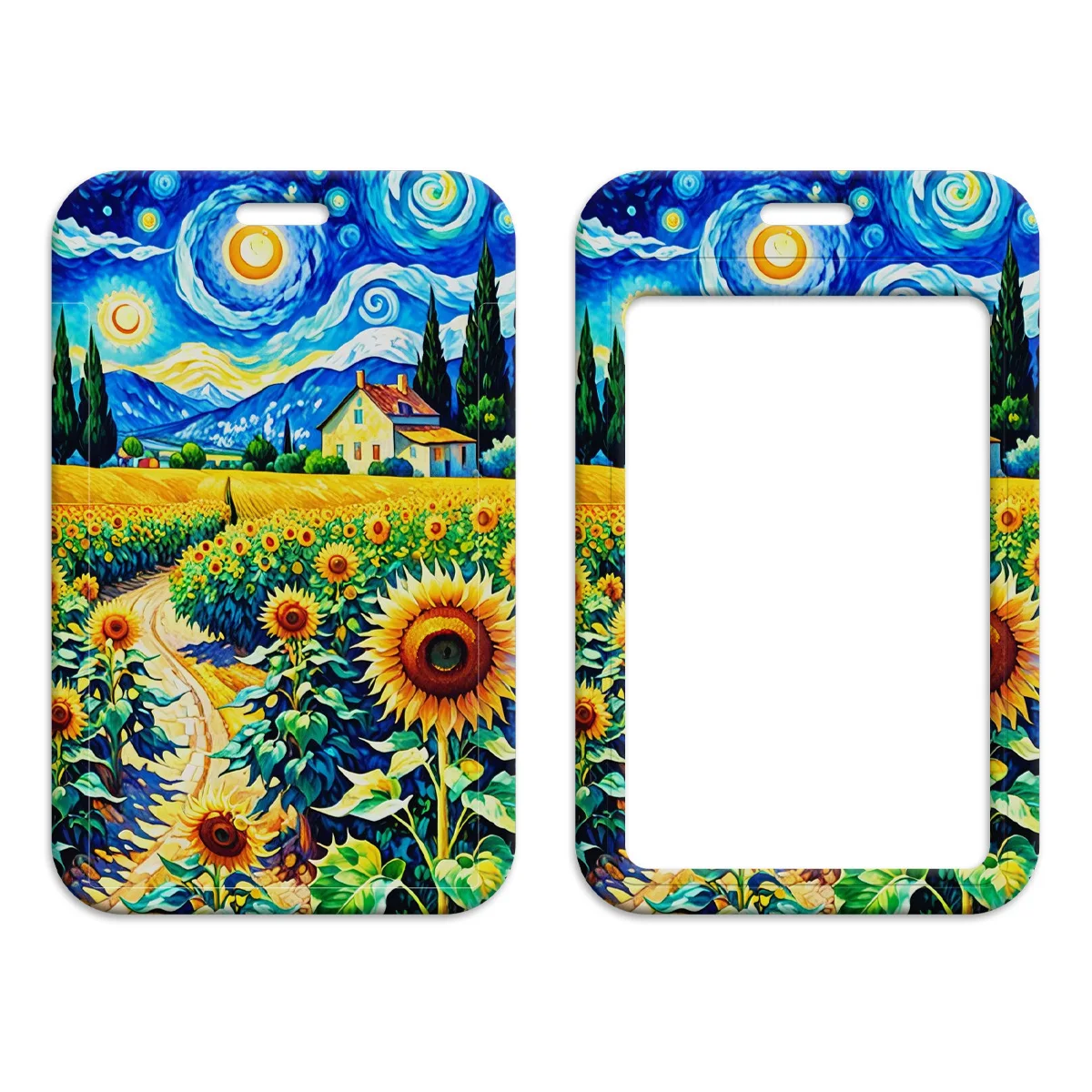 반 고흐 해바라기 카드 홀더 별이 빛나는 밤 랜야드 키체인 카메라 넥 스트랩 신용카드 케이스 ID 배지 홀더 DIY 행잉 로프