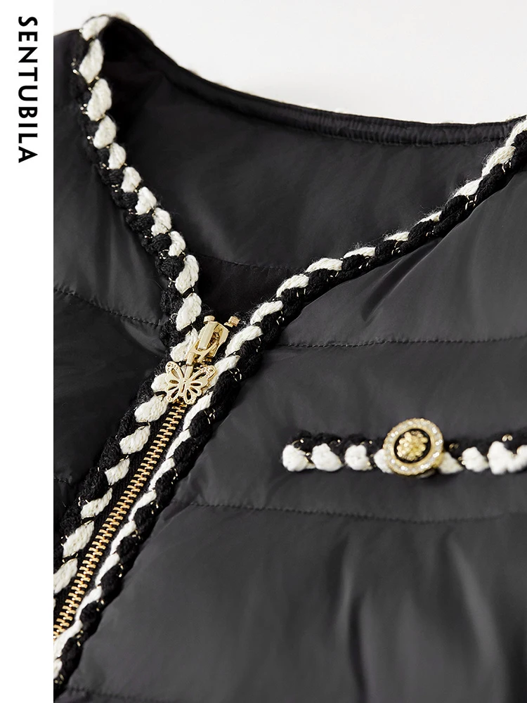 SENTUBILA Women's Short Duck Down Coat 2023 Autumn Winter Crew Neck Fashion Simple Zipper Puffer Jacket Office Ladies W34Y49693