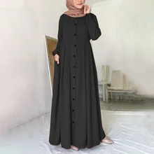 

Muslim Dress Women Dubai Abaya Turkey Hijab 2022 Spring Long Sleeve Buttons Down Sundress Islam Clothing New