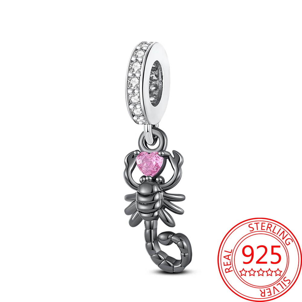 

Original Decorative 925 Sterling Silver Black Scorpion Insect Pink Love Gem Pendant Fit Pandora Bracelet Featured Boutique Gift