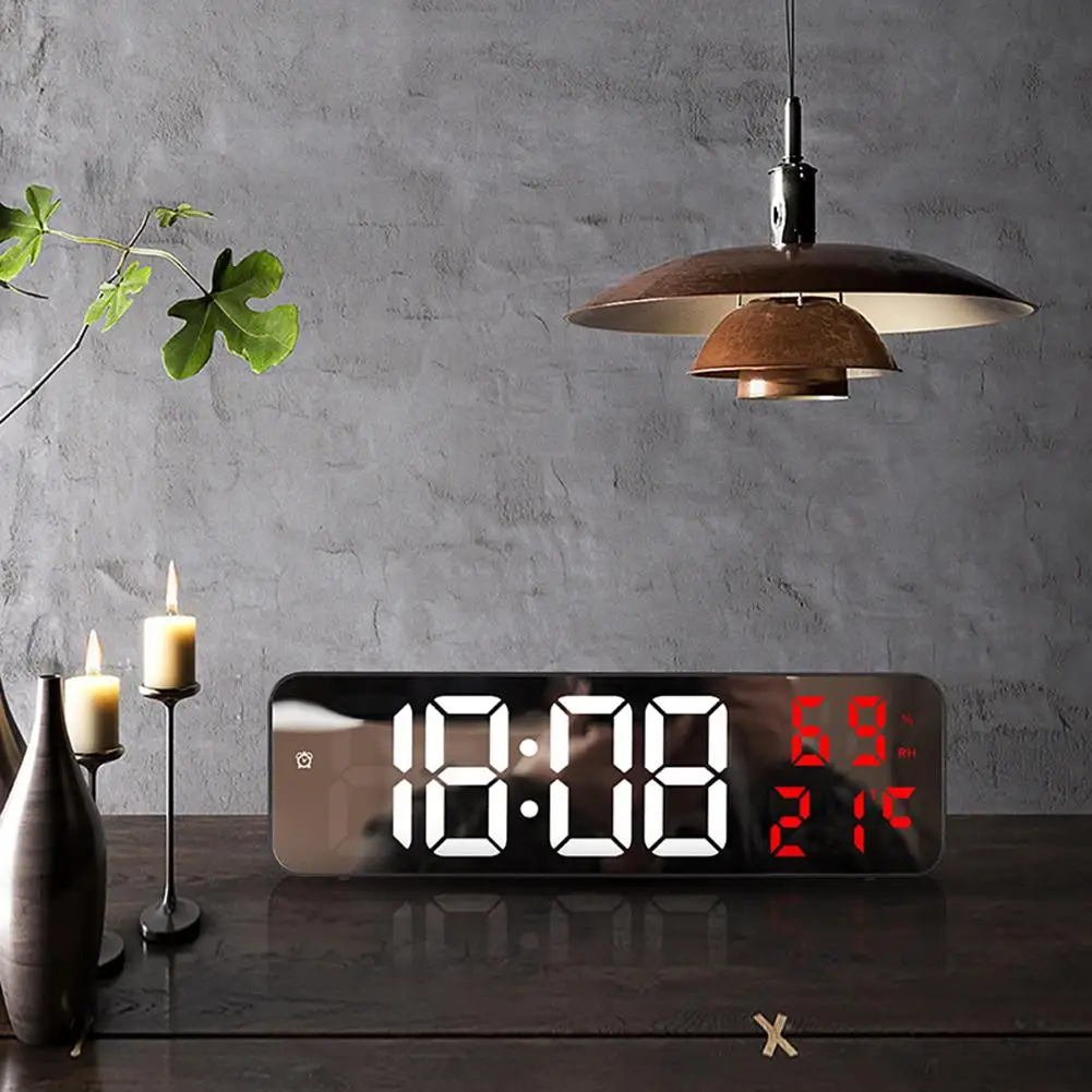 YOUZI LED Digital Wall Clock Large Screen Wall-mounted Time Temperature Humidity Display Electronic Alarm Clock 5