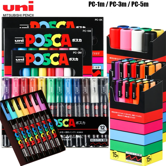 Uni Poscas Markers PC-1M/3M/5M Combination Set Acrylic Permanent Paint  Marker Pens POP Poster Advertising Graffiti Manga Art Sup - AliExpress