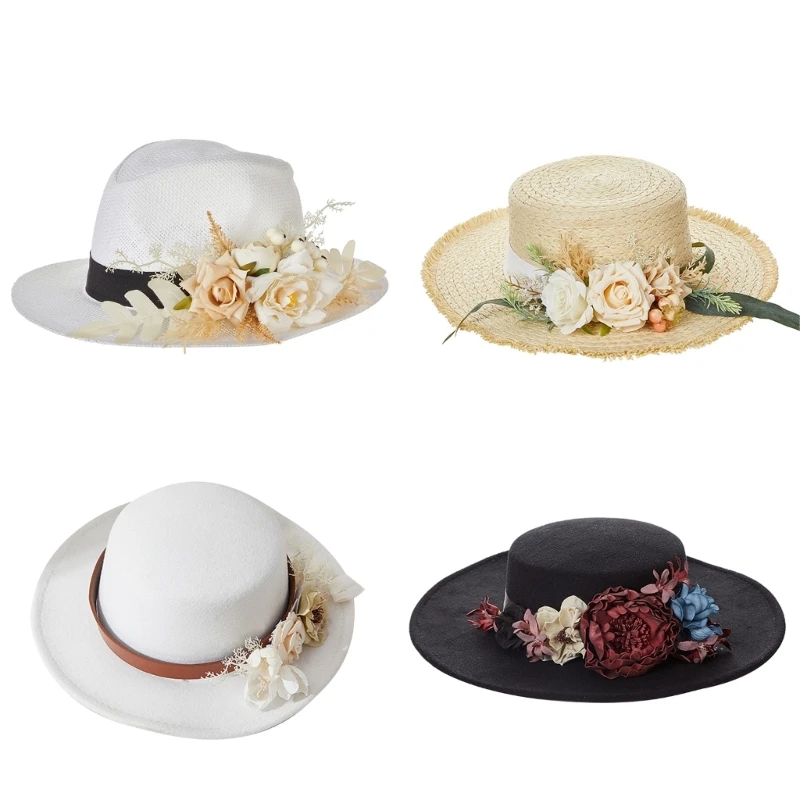 

Charm Wide Brim Hat Fancy Artificial Flower Hat for Women,Child Decors
