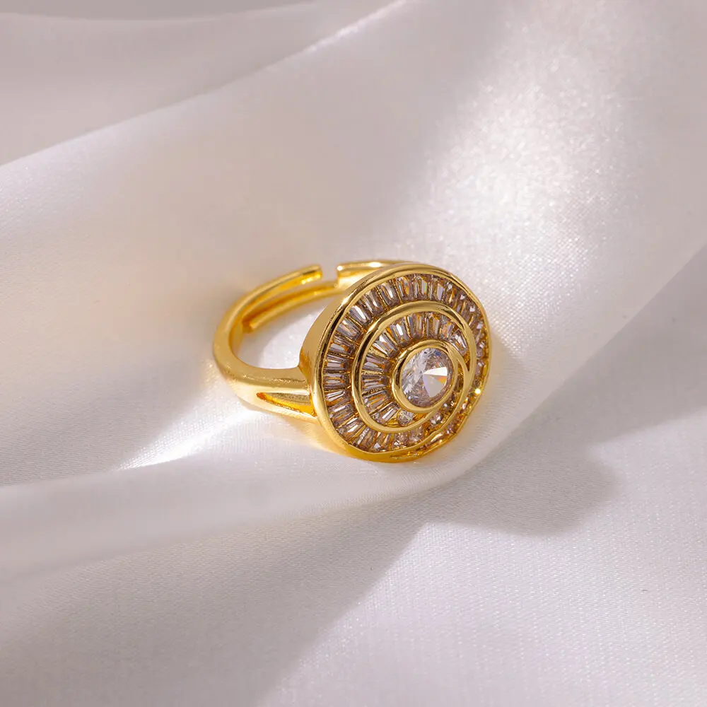 Round Zircon Stainless Steel Open Rings for Women Wedding Gold Color