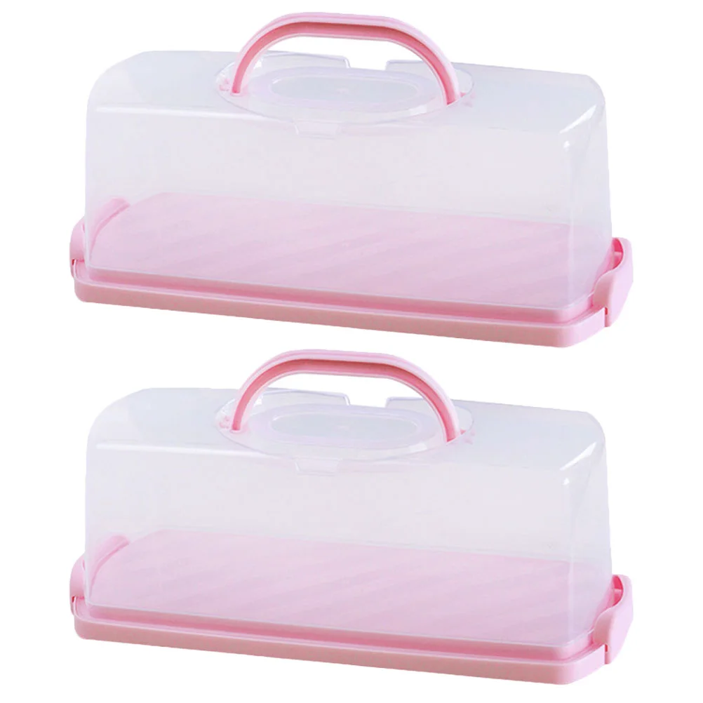 

2pcs Plastic Rectangular Bread Box Clear Lid Cake Box Portable Bread Keeper Reusable Bread Box