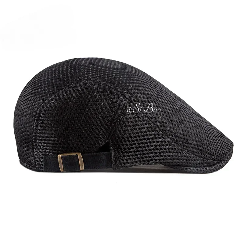 Man Berets Mesh British Vintage Flat Caps Gatsby Male Solid Color Berets Adjustable Driver Hats