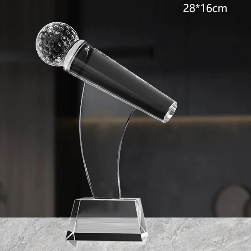 Customized Free Engraving Crystal Microphone Shape Award Trophy Home Decor Singing Music Contest Competition Resin Souvenir, 1Pc