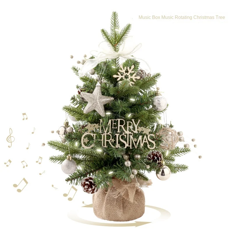 Christmas Decorations PE+PVC Rotating Music Box Mini Christmas Tree Set Tabletop Decoration
