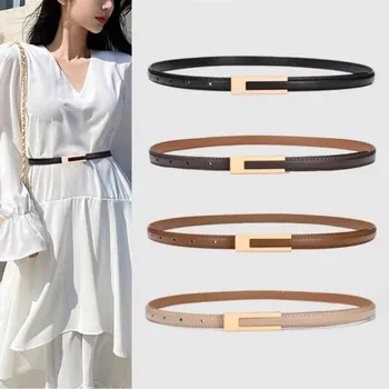 Fashionable PU Leather Thin Waist Strap Metal Accessories Basic Belt Women Casual Porous Adjustable Fashion Belts