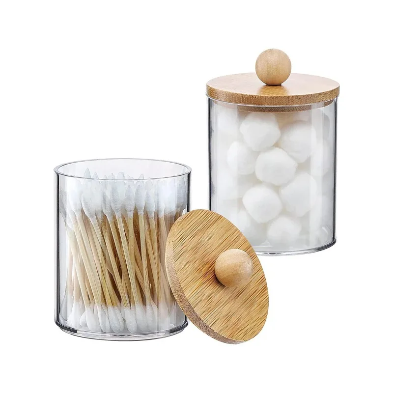 Circular Cotton Swab Box Transparent Plastic Bamboo Cover Dust-Proof Makeup Remover Cotton Jewelry Storage
