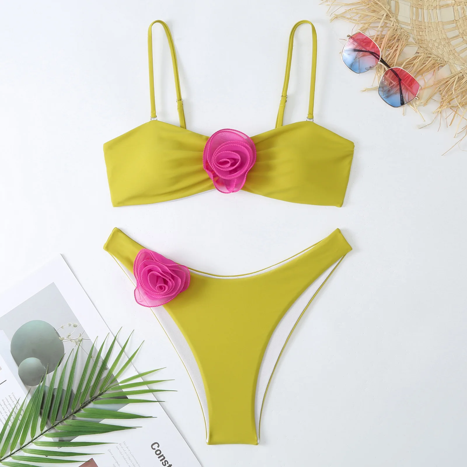 

2023 New Sexy 3D Flower Bikinis Set Floral Design Applique Two Piece Micro Thong Swimsuit Vacation Summer Beach Sets Womens