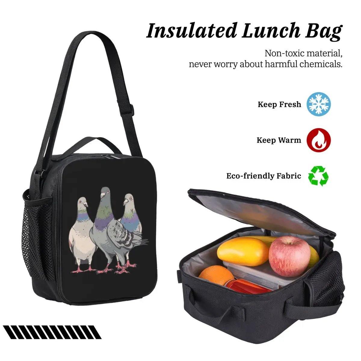 Pigeons, Pigeon Breeding, Pigeon Fanciers Backpack BookBag School Bag Computer Shoulder Bags 3ps Insulated Lunch Bag Pencil Case 4