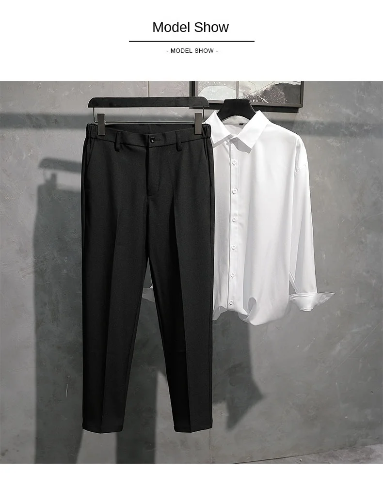 Description Picture 6 of itemSagging suit pants for men's summer fashion Korean straight fit casual versatile business cropped solid color pants