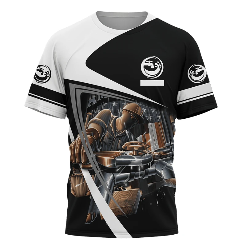 T-shirt homme imprimé 3d uniforme plombier col rond manches courtes_voghion.com