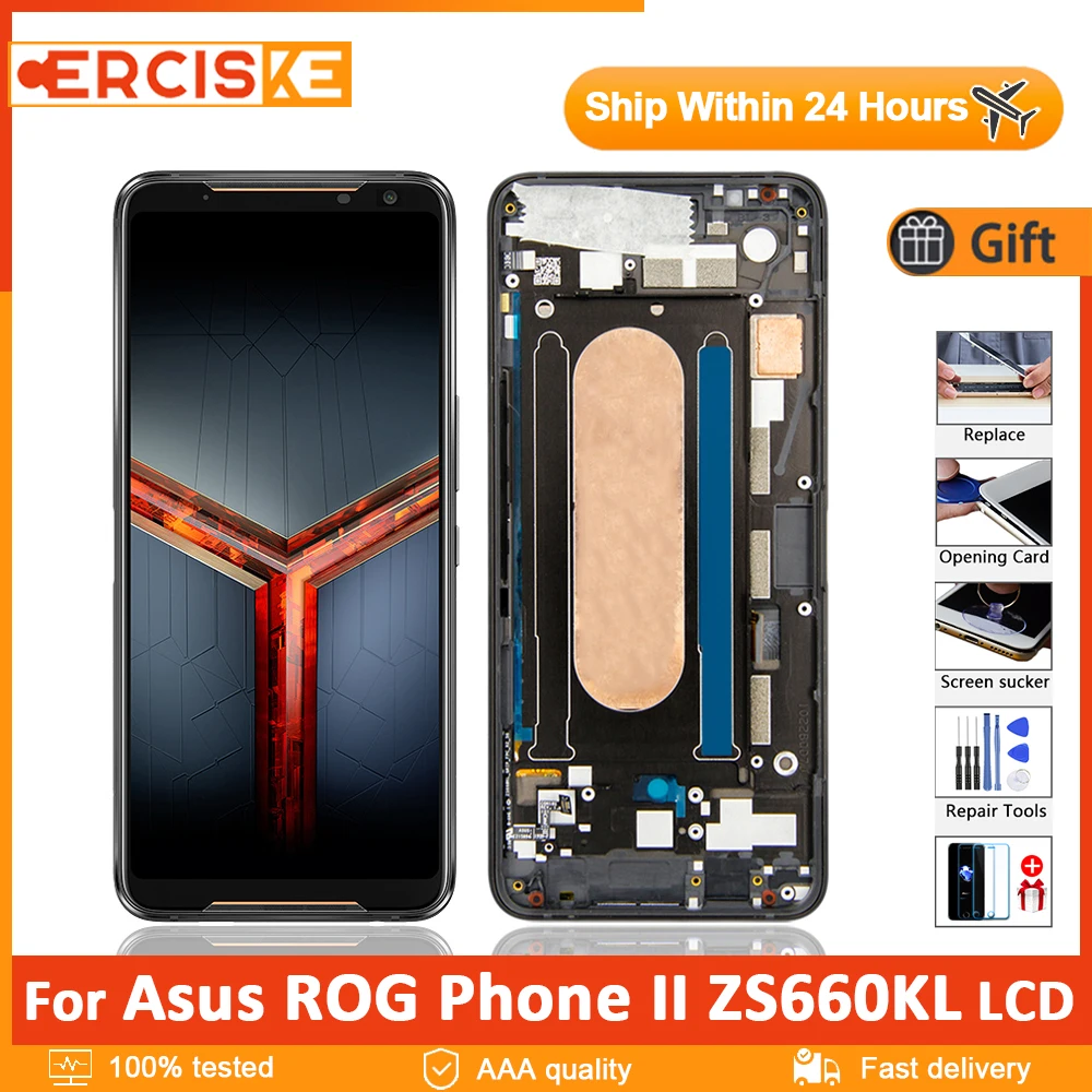 

6.59" Original AMOLED Display For Asus ROG Phone II Phone 2 ZS660KL LCD Display Touch Screen Digitizer Panel Assembly With Frame