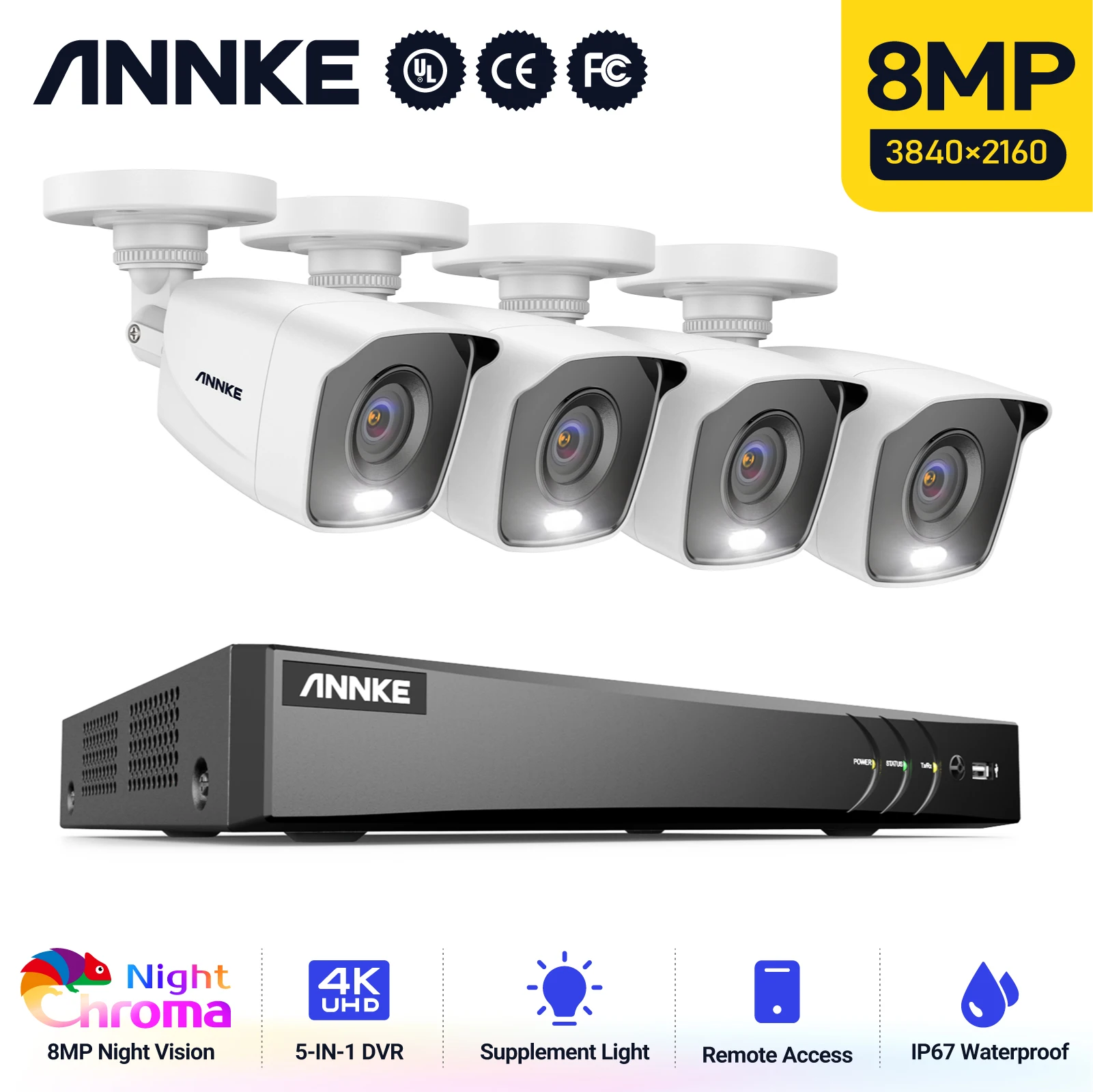 

ANNKE 4K Ultra FHD полноцветная система видеонаблюдения 8 каналов 8 Мп H.265 DVR с 8 Мп наружными камерами видеонаблюдения с защитой от непогоды