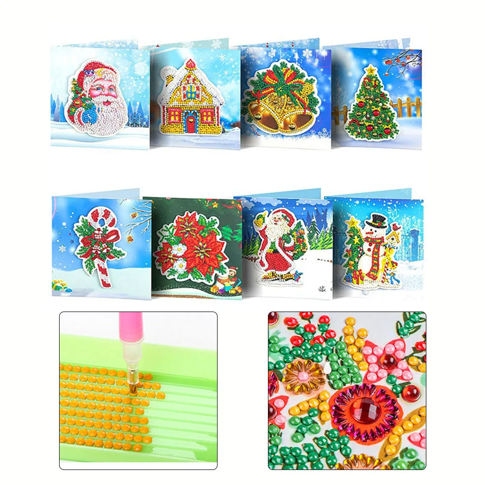 

8pcs 15x30cm Christmas Cards DIY Drawing Greeting Card Christmas Gifts With Drill Package Hand DIY Tools