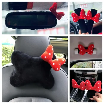 Cute Bowknot Car Headrest Neck Pillow Universal Plush Seat Belt Shoulder Pad Car Accessories Interior For Women 1