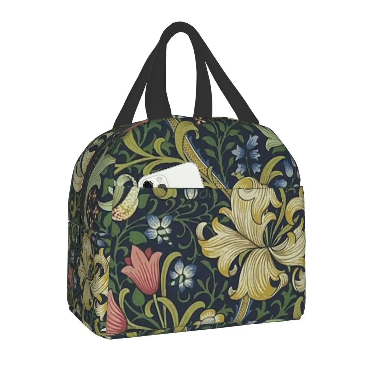 

William Morris Golden Lily Insulated Lunch Bags for Outdoor Picnic Flower Pattern Leakproof Thermal Cooler Bento Box Women Kids