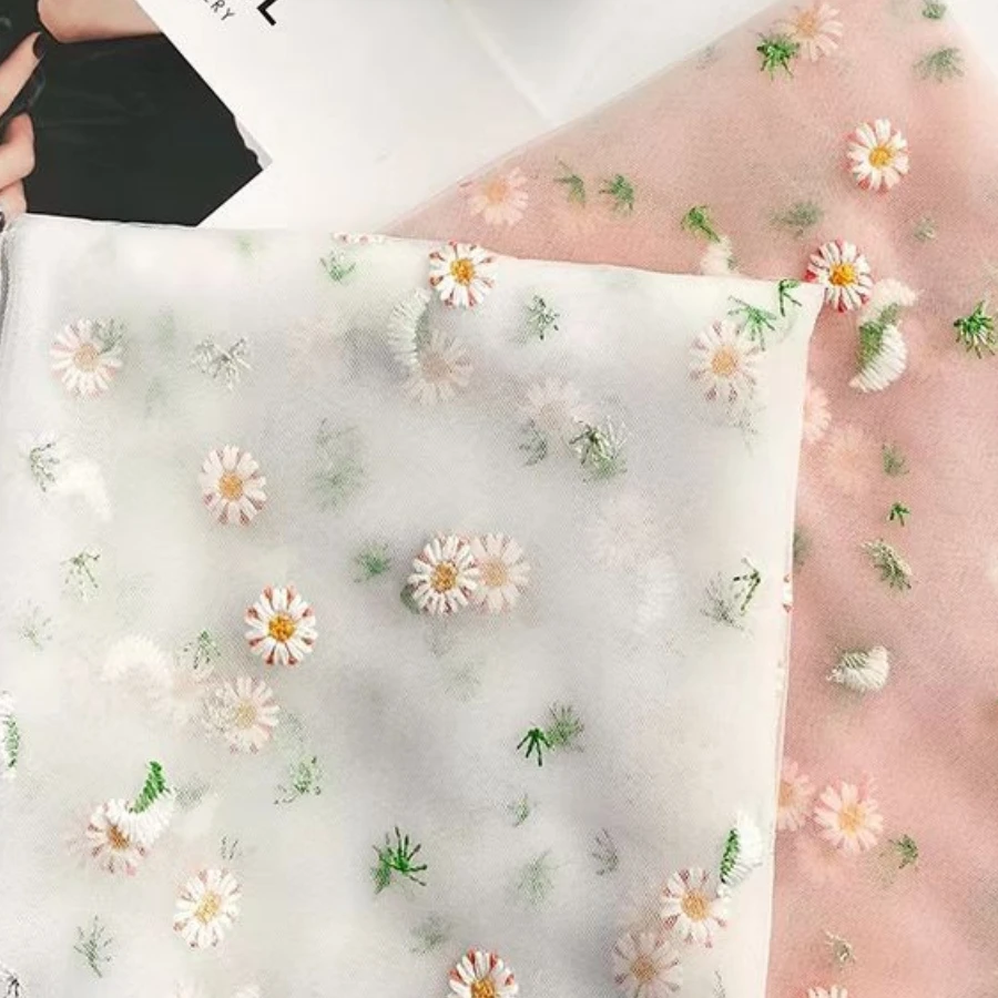 160x90CM 데이지 메쉬 자수 패브릭 수 놓은 레이스 패브릭 DIY 커튼 드레스 아동 의류 아동 의류 패브릭 TJ9419